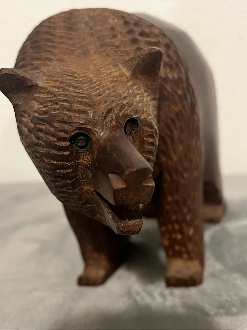 Hand-Carved Wooden Bear Sculpture - Brown